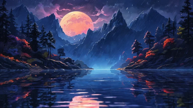 A serene rainy night desktop scene featuring Ditto in a vast, pure void with a deep depth of field, ideal for PC or Desktop use.