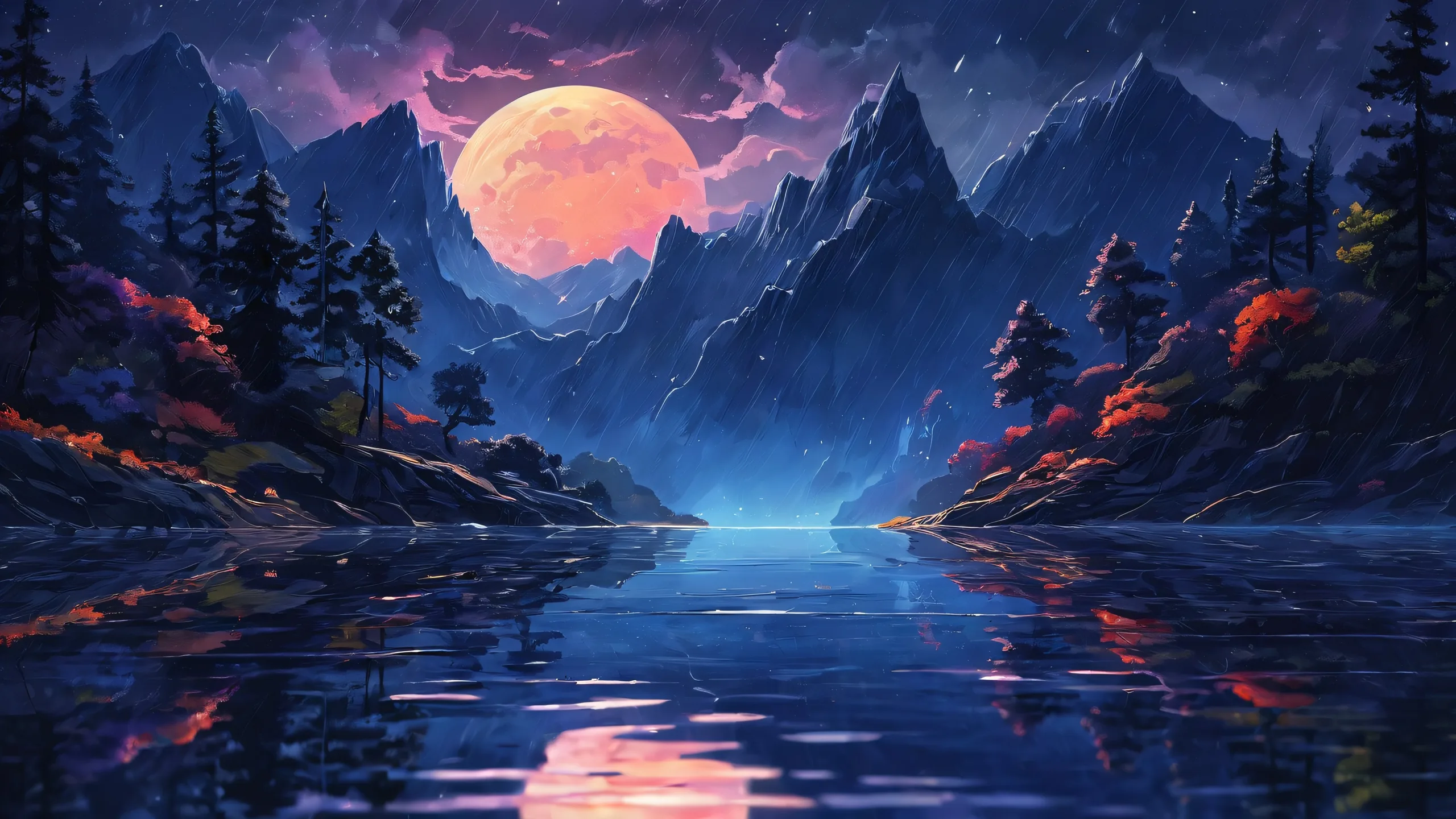 Ethereal Nightscapes 4K UHD WallpaperIdeal für den PC- oder Desktop-Einsatz A serene rainy night desktop scene featuring Ditto in a vast, pure void with a deep depth of field, ideal for PC or Desktop use.