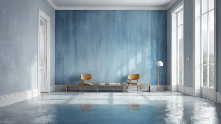 A serene and melancholic desktop scene featuring Ditto Waiting in a rain-soaked room with a vast, empty trainer's space. Perfectly clean and pure void.