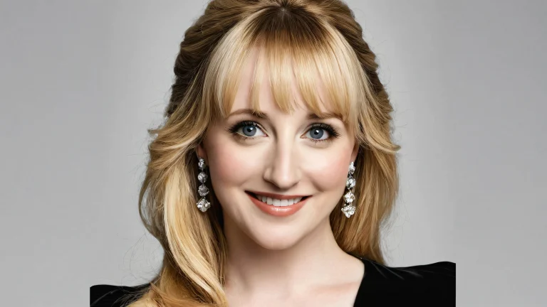 Melissa Rauch's captivating smile shines brightly on a vast, dark desktop background, perfect for PCs and laptops.