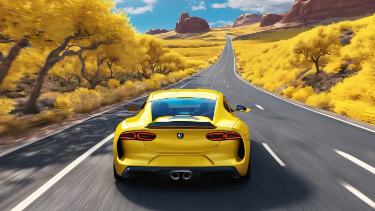 Rear view car in a vast, pure void with an endless road stretching into the distance. Perfect for desktops and PCs.