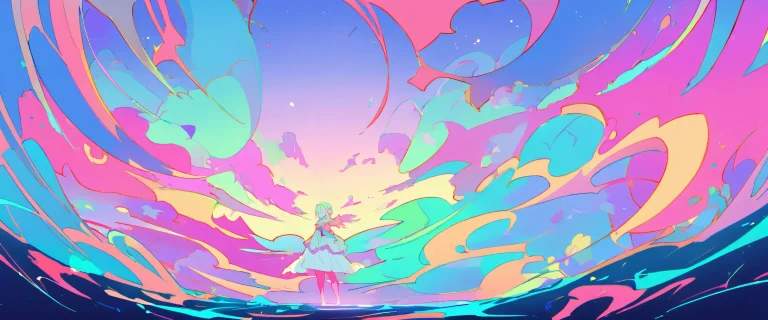 Woman looking at viewer in a perfectly clean vast pure void on a desktop/pc.