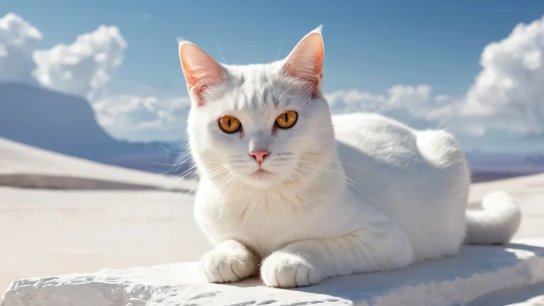 A white cat with black patches on a perfectly clean vast pure void for desktop or PC