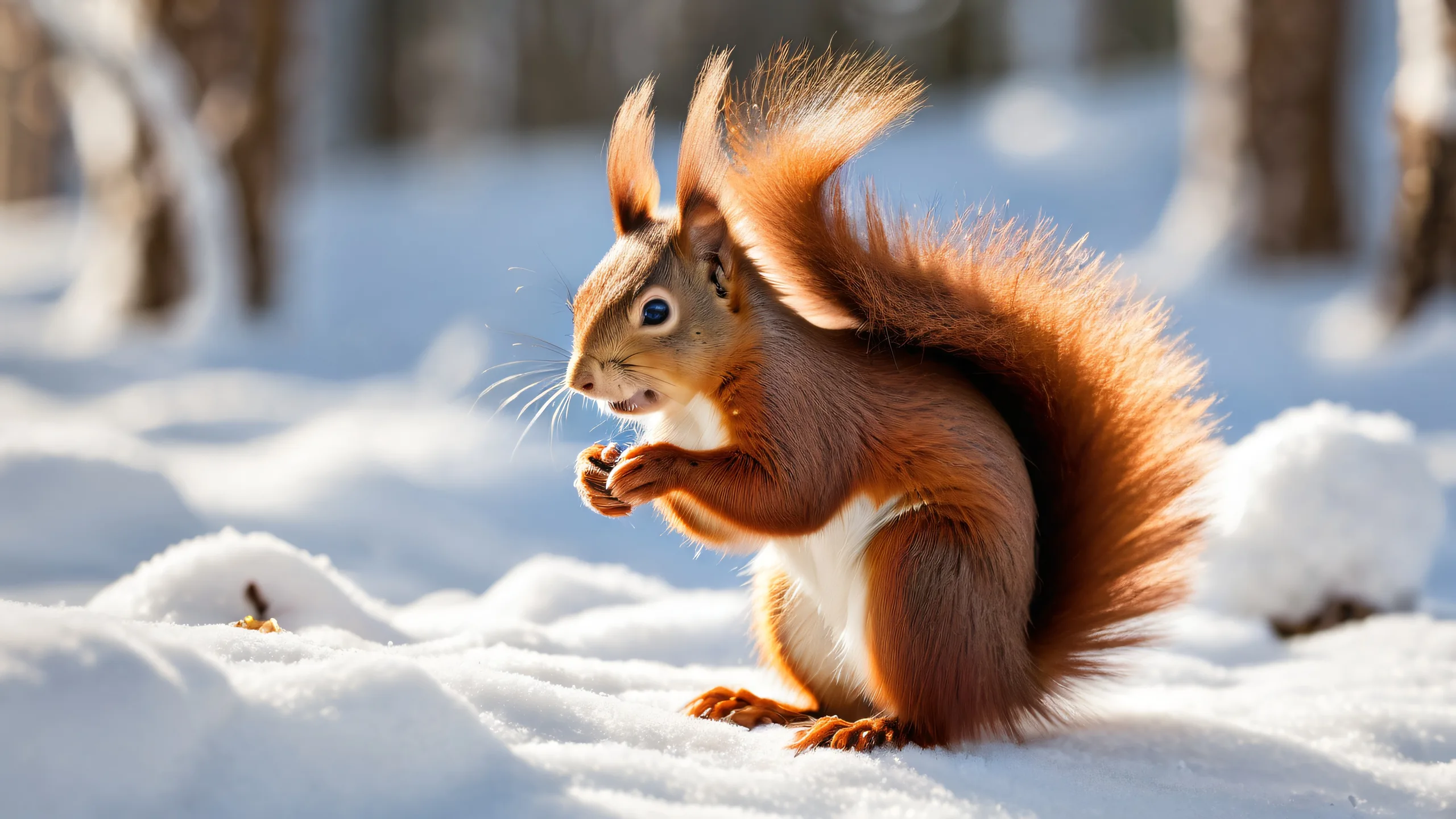 A majestic red squirrel amidst a vast, pure void, perfect for your desktop/pc.