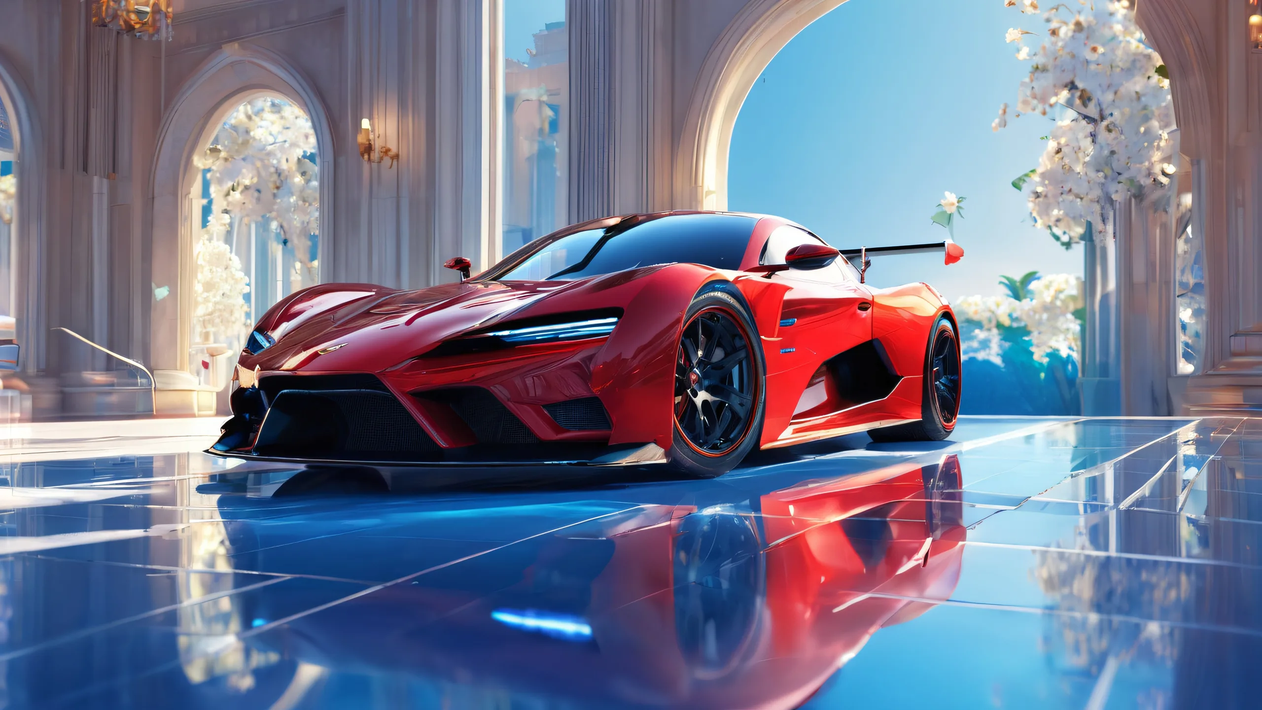 4K Redline Elegance Unveiled Desktop Background A stunning desktop wallpaper featuring a car in a vast, pure void with ethereal lighting and radiant colors. Ideal for use on Desktop/PC.