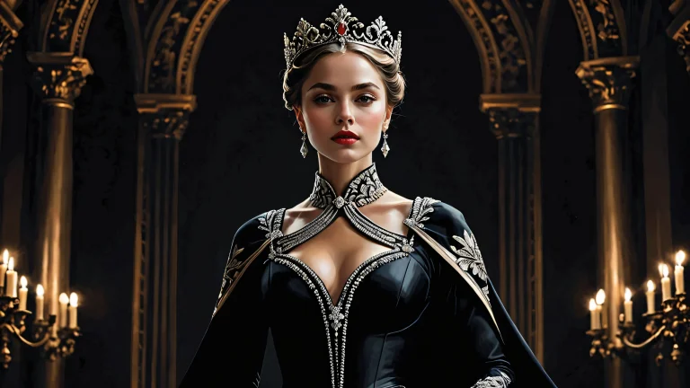Abstract desktop wallpaper of a regal woman in a vast, pure void with extreme depth of field and stunning visual impact for Desktop/PC users.