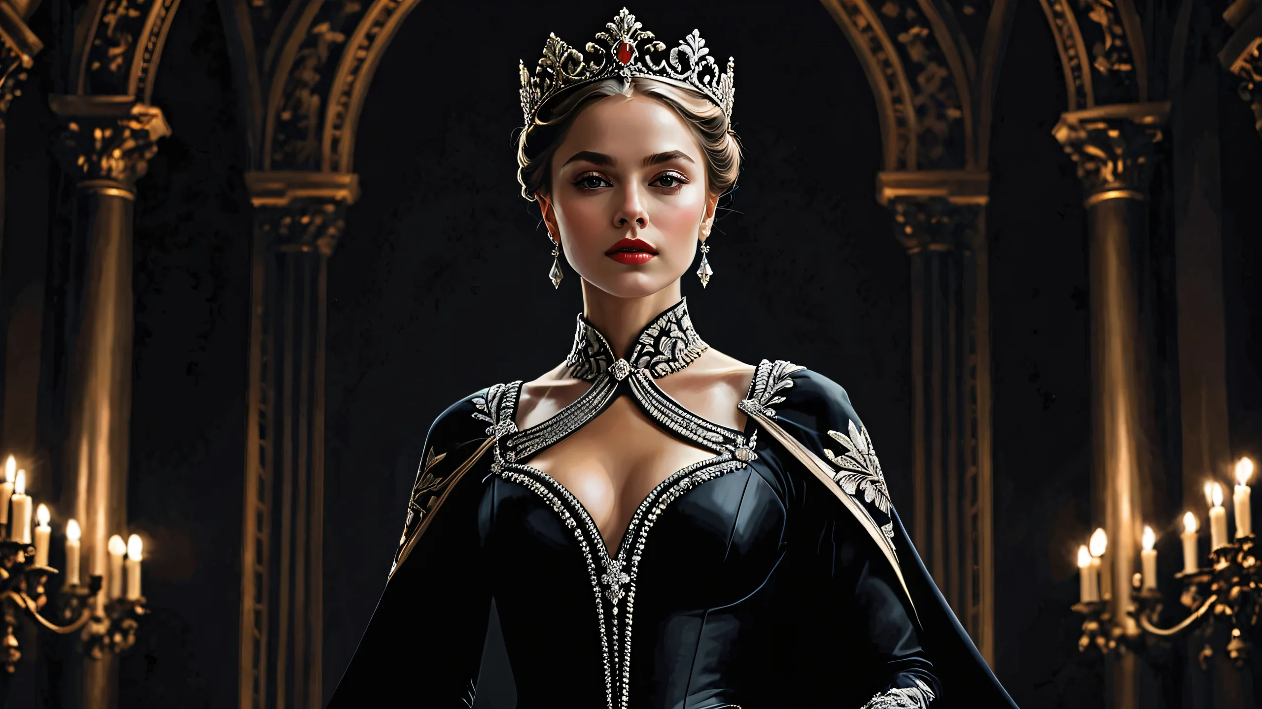 Abstract desktop wallpaper of a regal woman in a vast, pure void with extreme depth of field and stunning visual impact for Desktop/PC users.