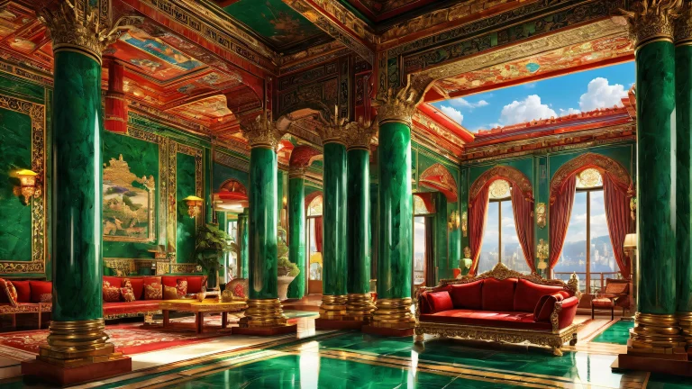 Ethereal architecture desktop scene with vibrant jewel tones and ray-traced reflections for PC or Desktop use.