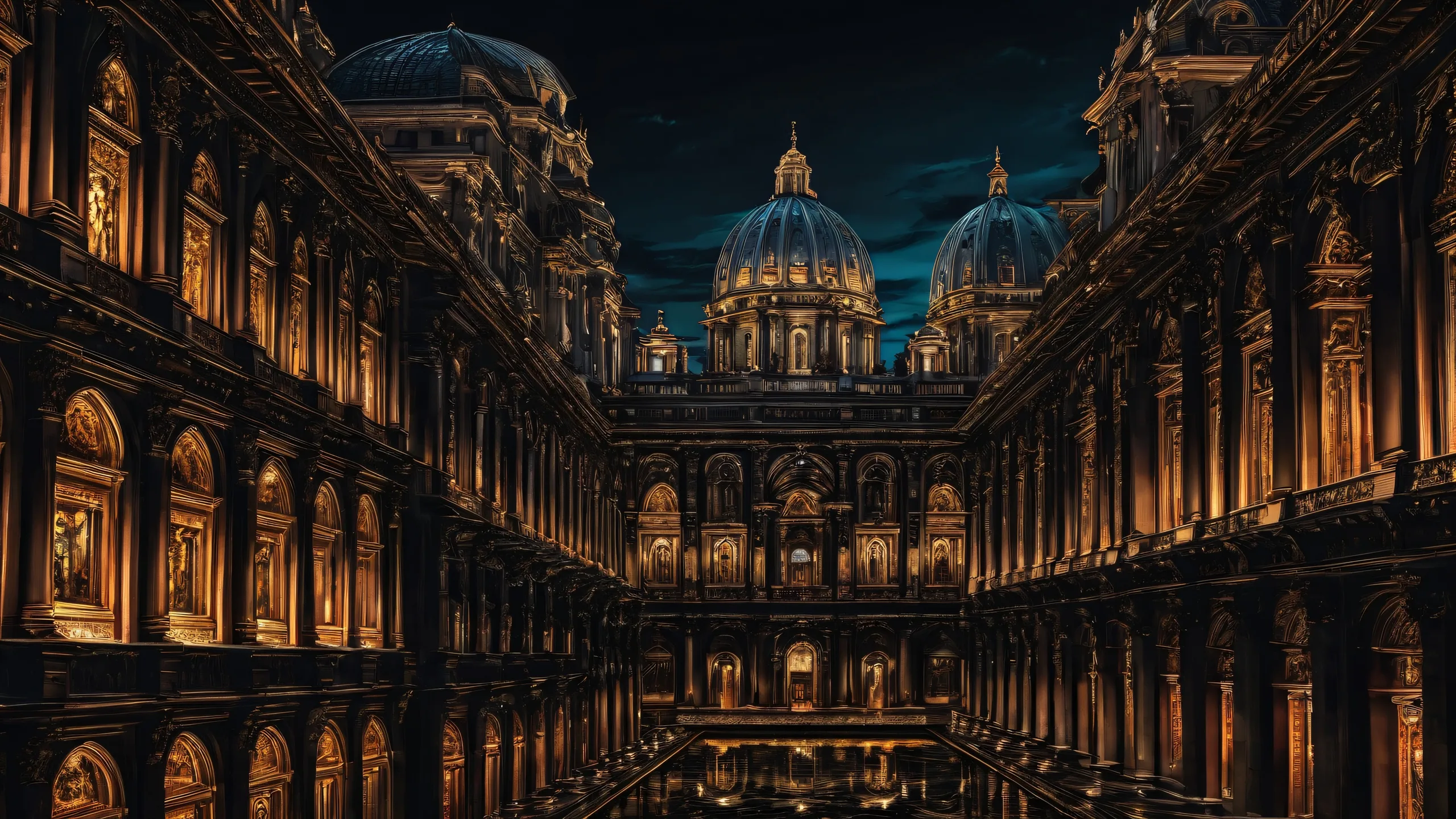 A stunning desktop wallpaper featuring grand architecture on a pure void background for Desktop/PC use.