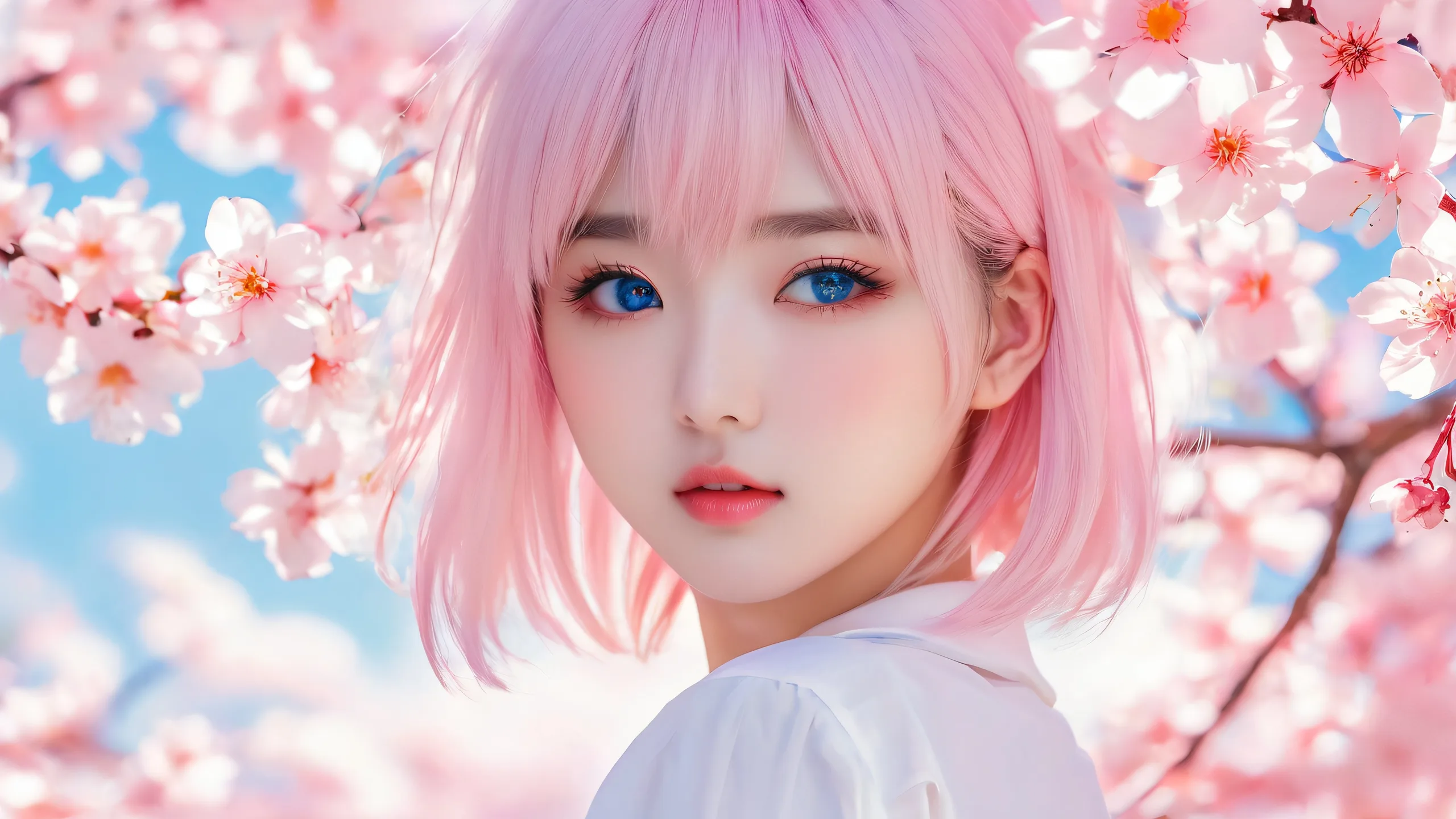 Stunning Rikka's Radiant Oasis Wallpaper Schoolgirl Takanashi Rikka in a magical setting on a pristine desktop for PC or laptop.