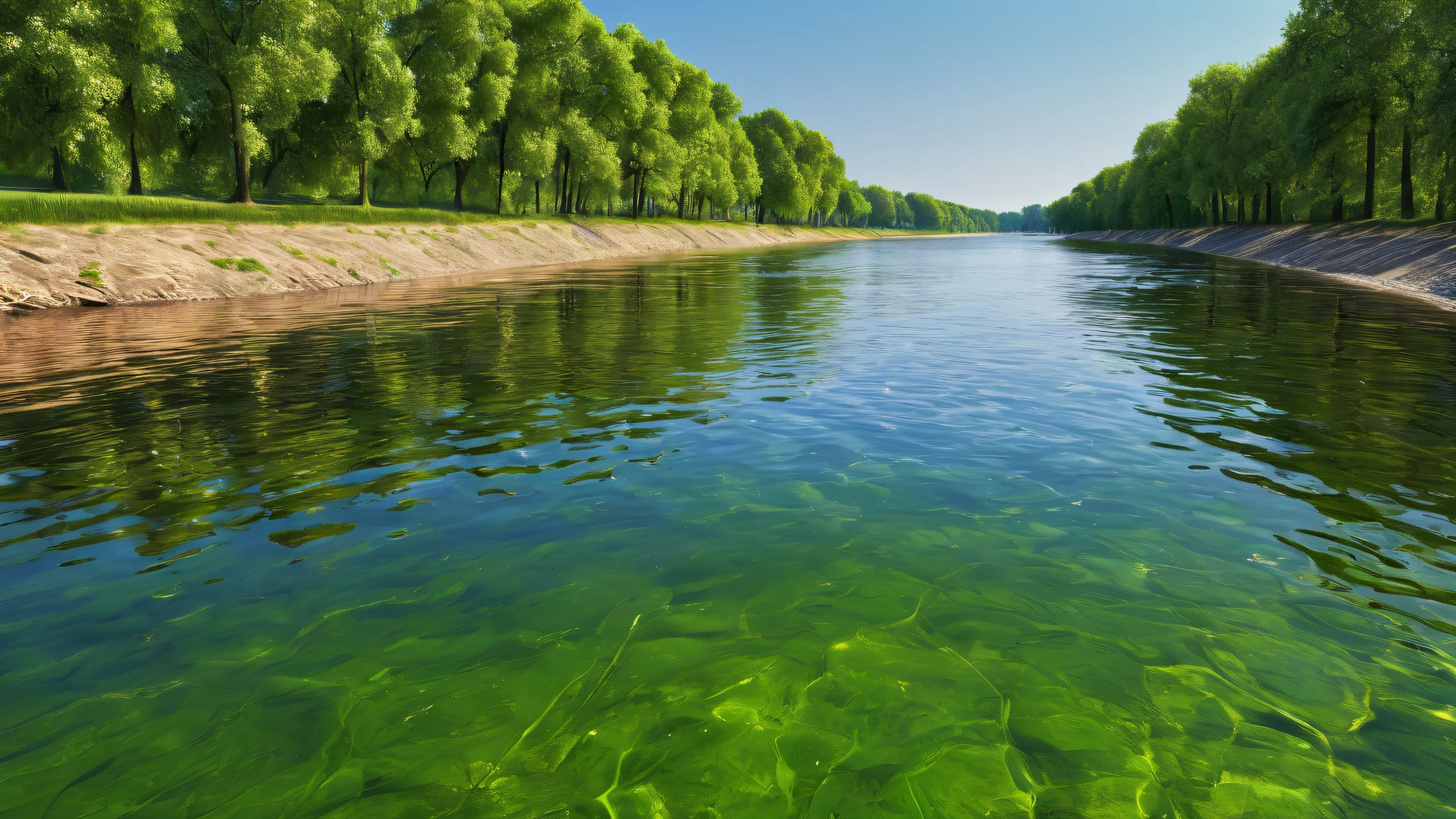 A serene desktop background of River Elbe's reflections on a clean pure void, perfect for Desktop/PC use.