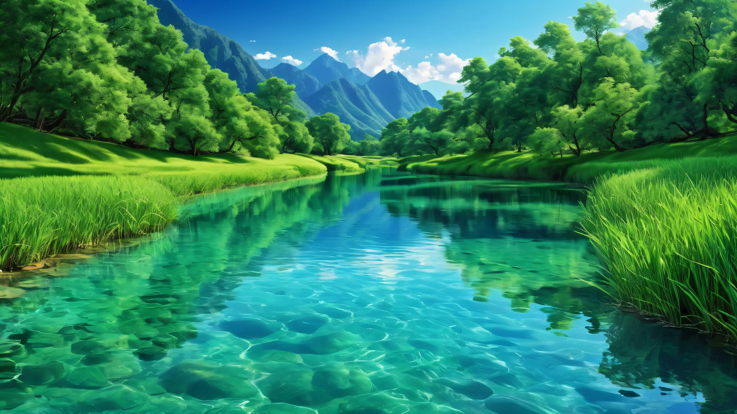 Breathtaking desktop wallpaper featuring a river scene on a perfectly clean void with a depth of field effect, suitable for Desktop/PC use.