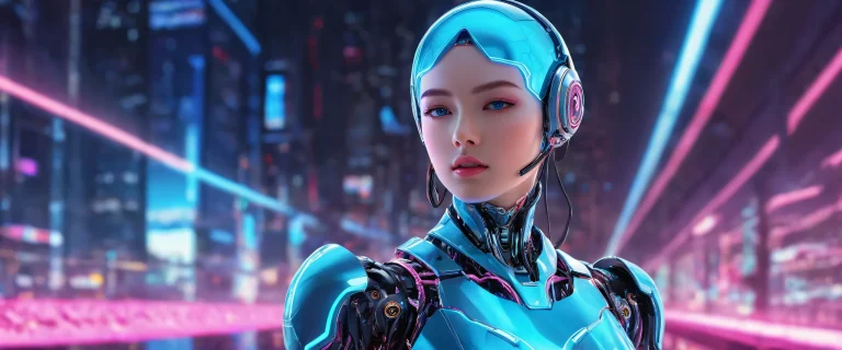 A stunning desktop wallpaper of Robot Girl set against a vast pure void on a Desktop/PC, with extreme depth of field and radiant lighting.