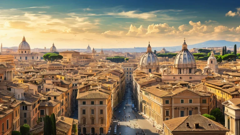 Beautiful desktop wallpaper of Rome Cityscape on a clean void with distant city skyline and ethereal lighting for Desktop/PC use.
