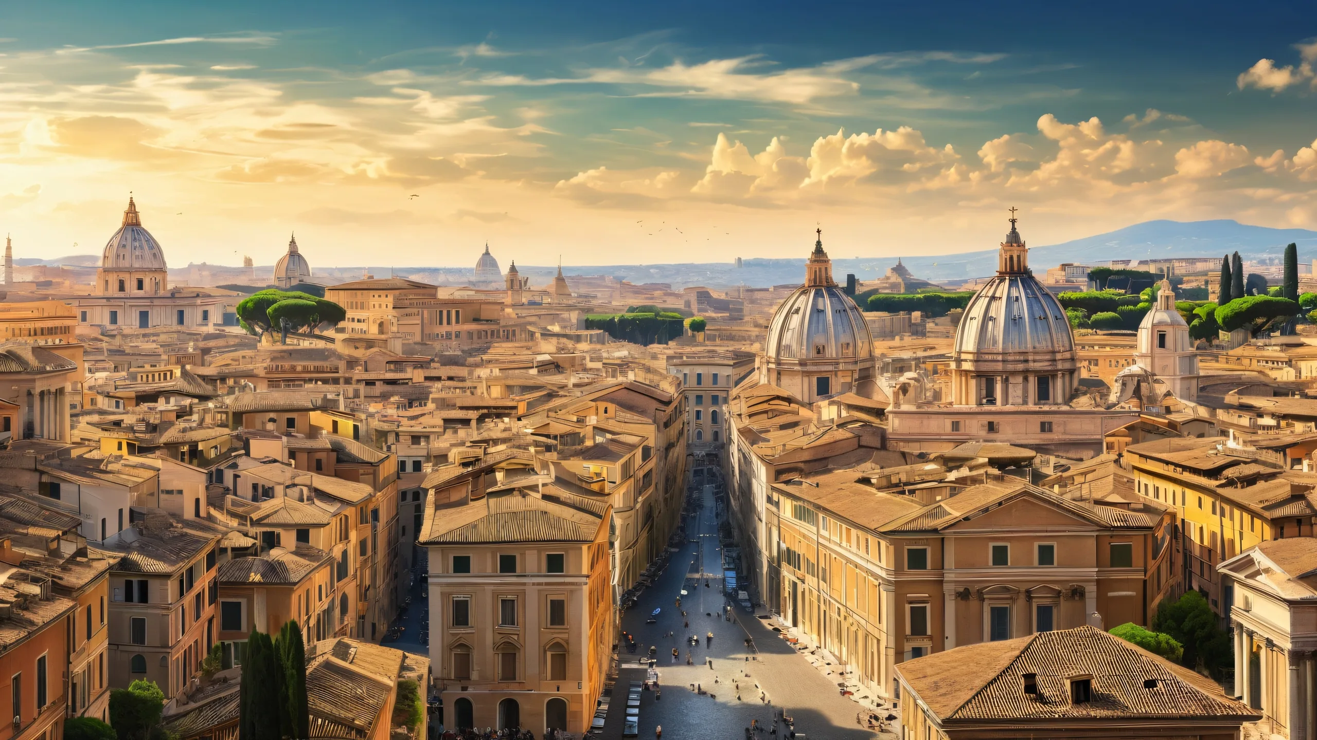 Beautiful desktop wallpaper of Rome Cityscape on a clean void with distant city skyline and ethereal lighting for Desktop/PC use.