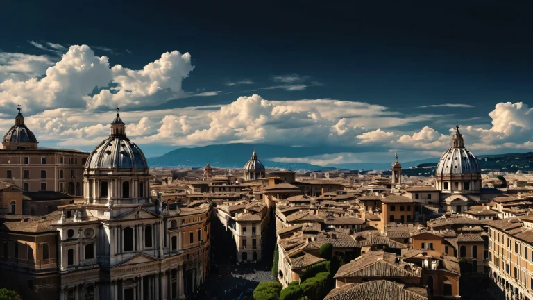 Stunning Roman architecture at night, with clouds and sky on a dark desktop/pc background.