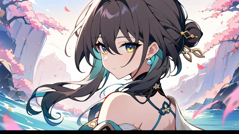 A beautifully designed Ruan Mei character looking directly at the viewer from a perfectly clean vast pure void with extreme depth of field, set against a bright and airy background with vivid colors and cinematic lighting suitable for Desktop/PC.