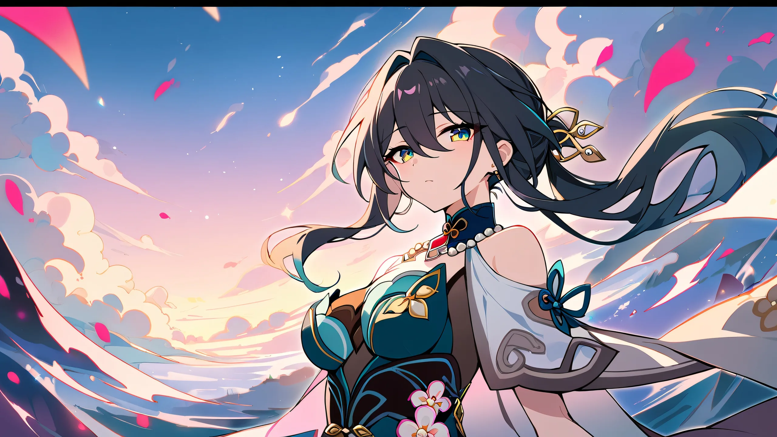 A beautifully detailed illustration of Ruan Mei from Honkai: Star Rail, looking directly at the viewer on a perfectly clean vast pure void background, suitable for desktop/pc.