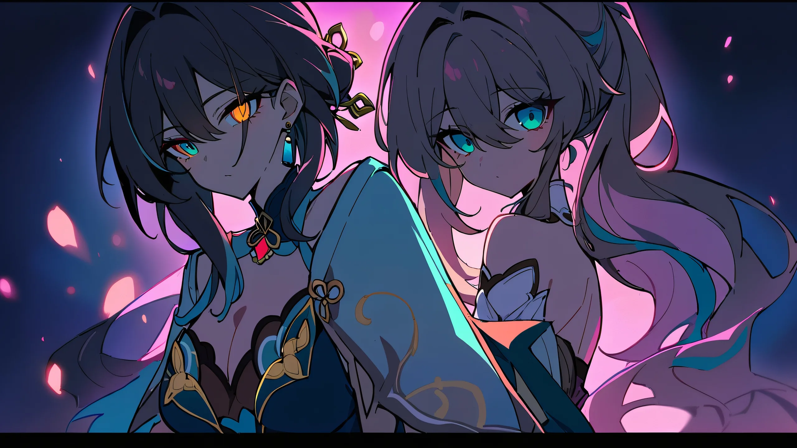 A beautiful anime-inspired wallpaper of Ruan Mei looking directly at the viewer, set against a stunning starry night sky on a desktop or PC.