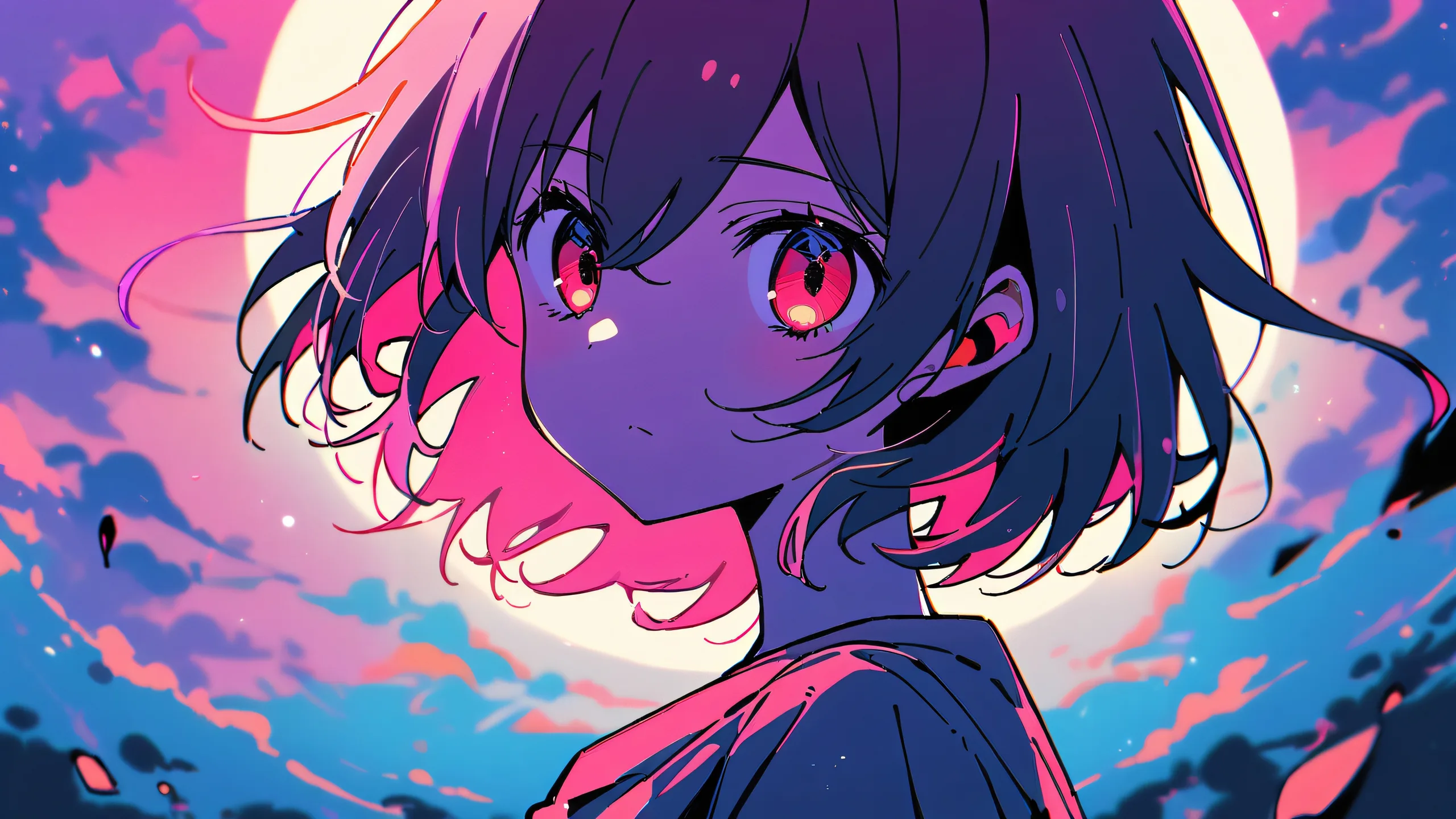 Ruby Hoshino gazes at the viewer on a clean and vast pure void desktop background, perfect for PC or laptop use.