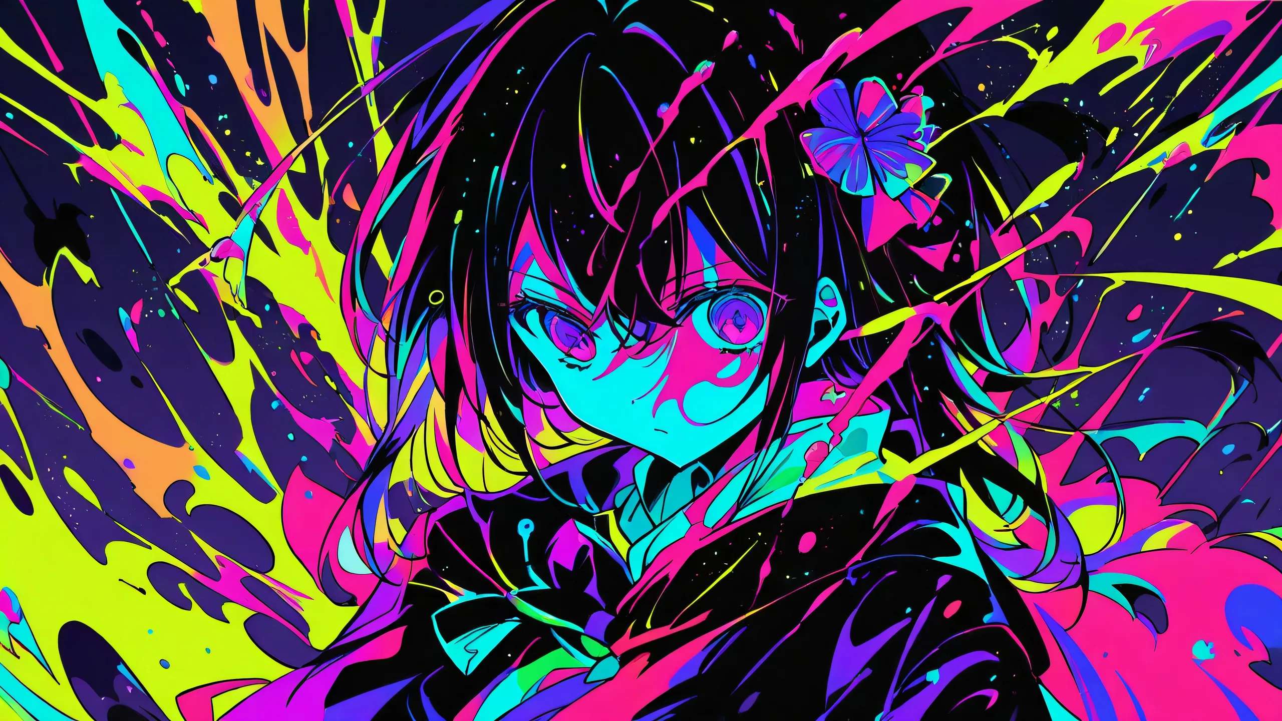 Anime-inspired desktop wallpaper featuring Ruby Hoshino from Oshi no Ko against a stunning void with extreme depth of field, suitable for PC or laptop use.