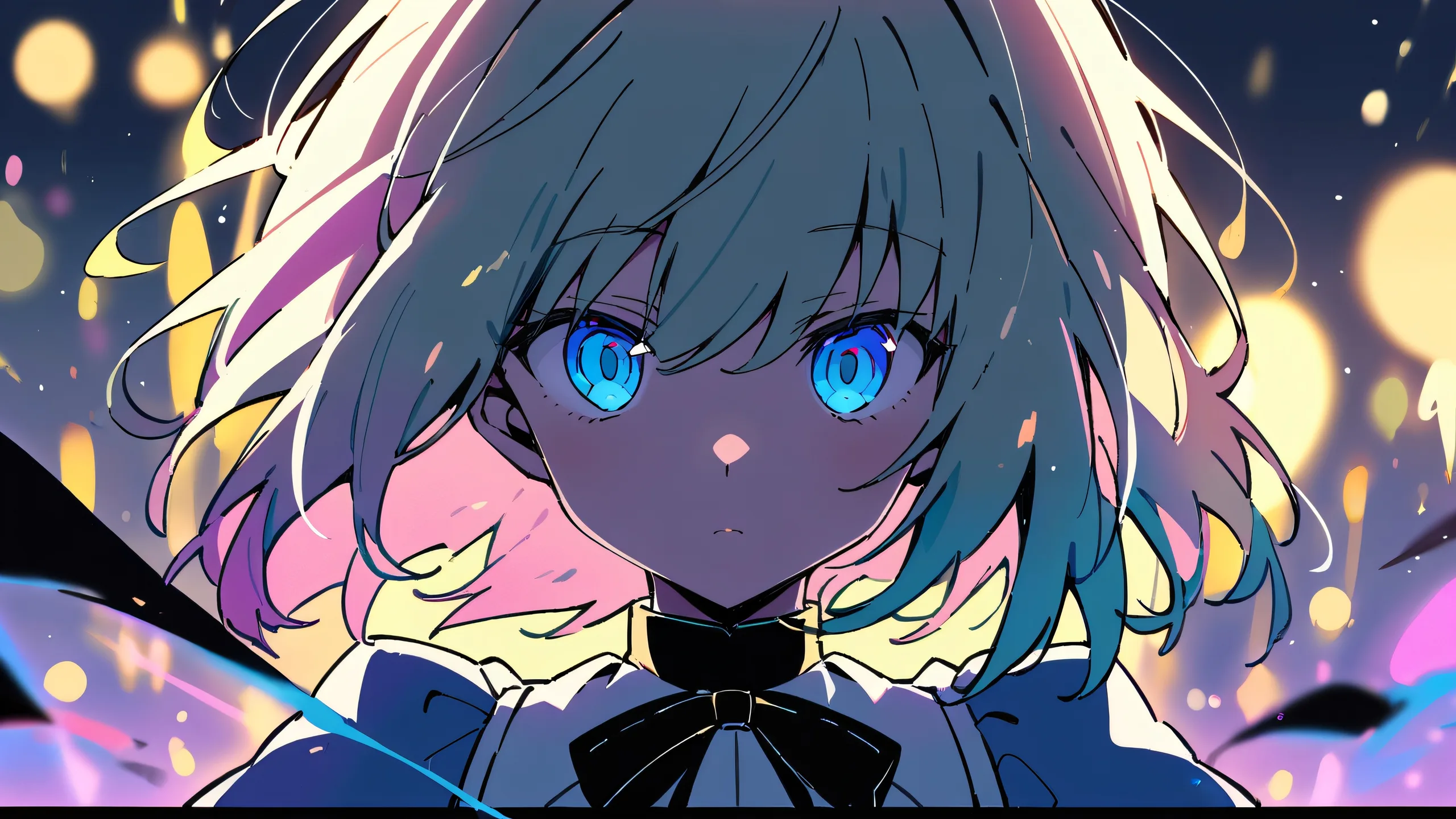 A beautifully crafted anime-inspired desktop wallpaper featuring Saber from Fate/Stay Night looking directly at the viewer, set against a vast and pure void with deep depth of field, perfect for Desktop/PC use.