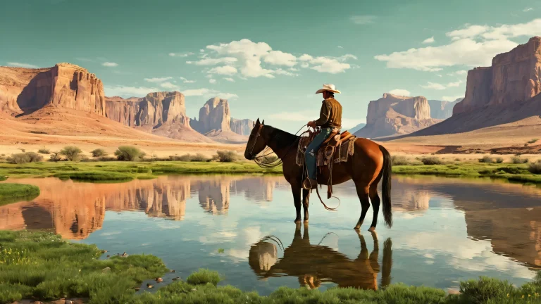 A serene Western landscape of a cowboy standing against a vast, pure void, with extreme depth of field and dramatic cinematography. Perfect for desktop or PC.