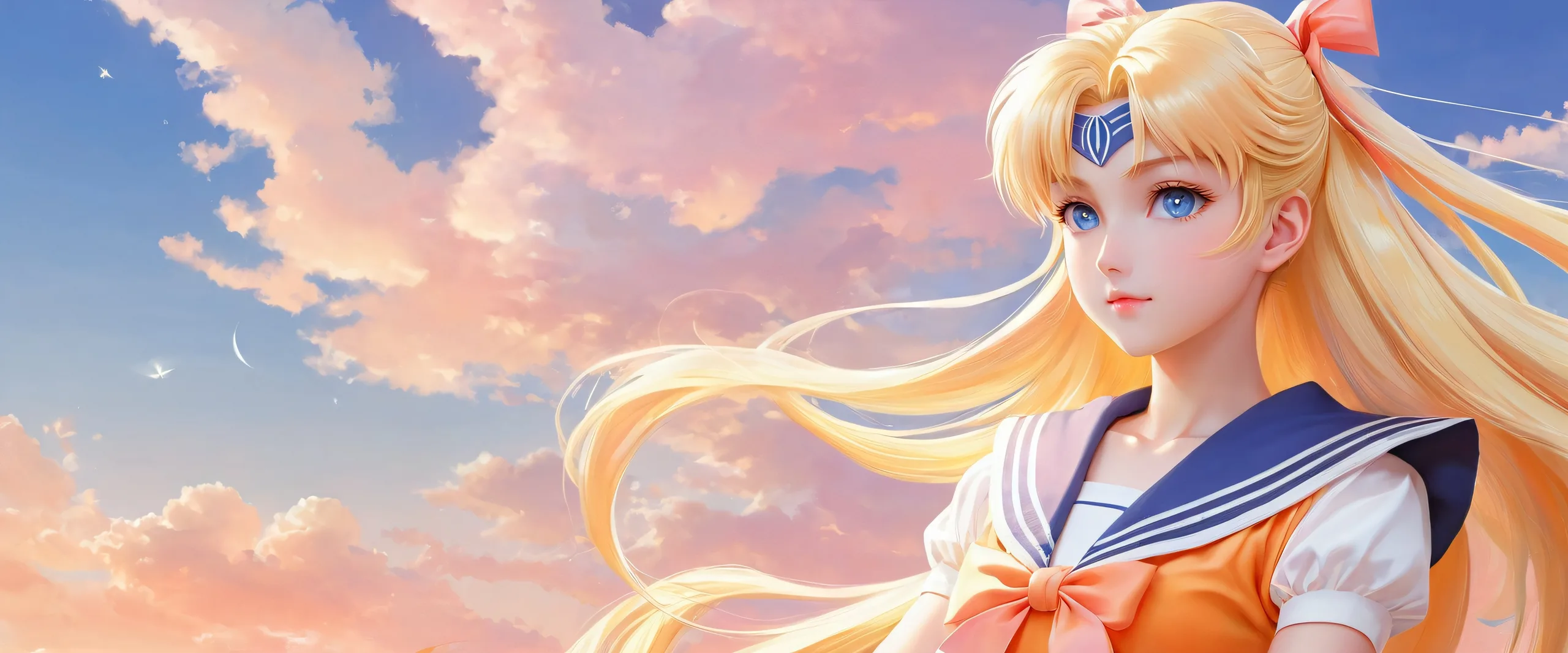 Sailor Venus desktop wallpaper featuring a breathtaking cosmic void with radiant lighting and intricate details, suitable for PC or Desktop use.