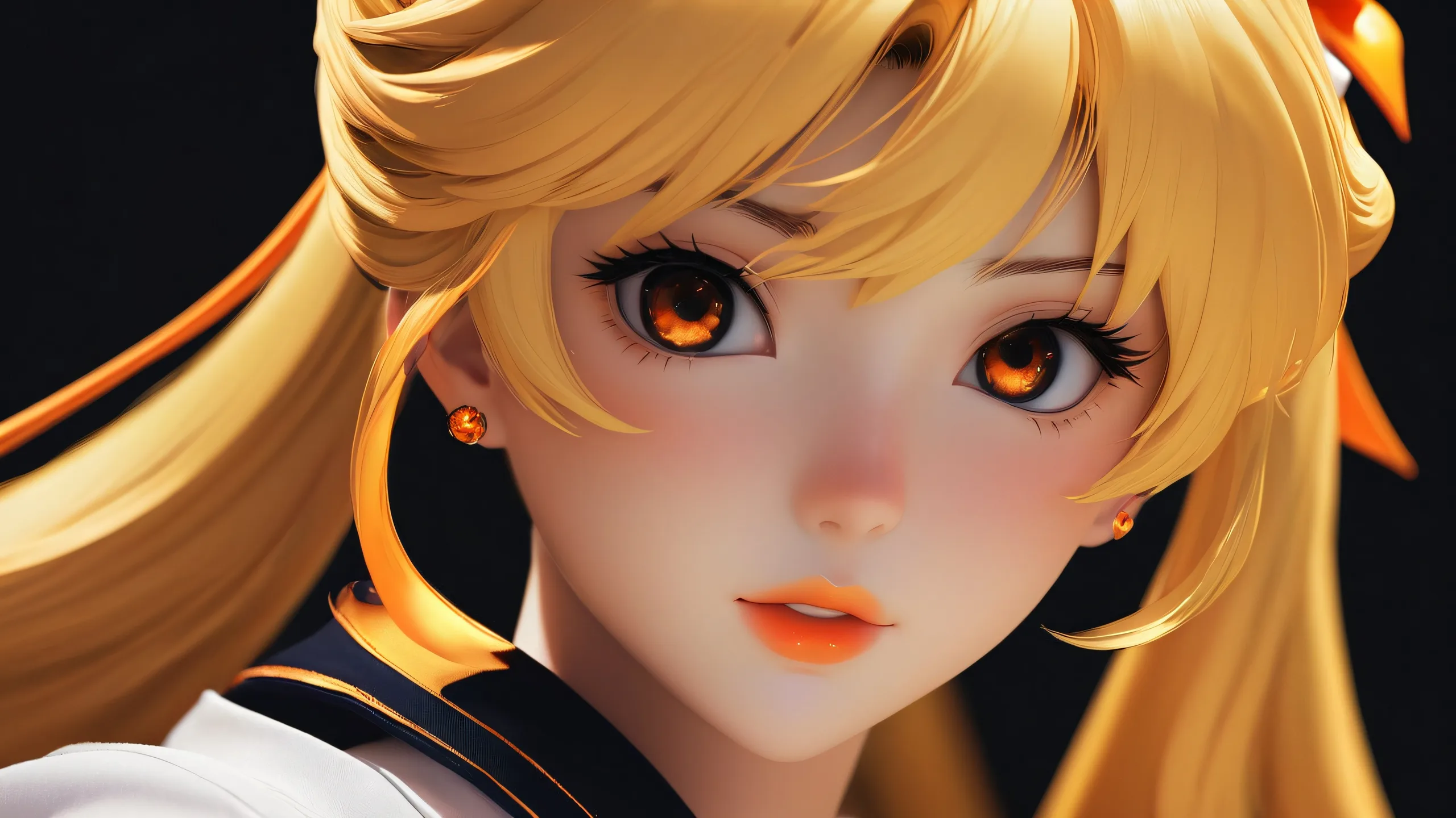 Sailor Venus desktop wallpaper featuring a clean, dark mode aesthetic with deep blacks and luminescent accents on a pure void background for Desktop/PC users.