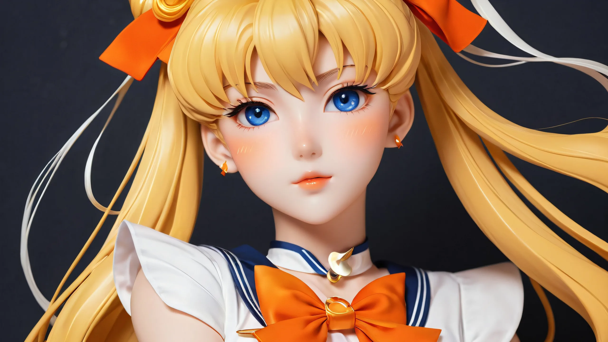 Epic Elegant Sailor Venus Oasis Desktop Wallpaper Sailor Venus desktop wallpaper featuring elegant character design on a pure void background with deep perfect blacks and luminescent accents, suitable for Desktop/PC