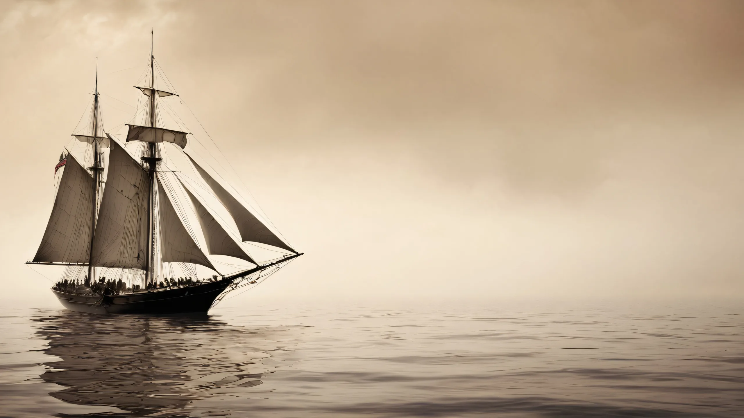 Breathtaking desktop wallpaper of a young sailor and mermaid amidst a foggy seascape, perfect for your PC or Desktop.