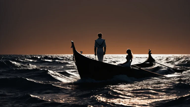 A serene desktop scene featuring a sailor and mermaid amidst a vast pure void, parfait pour une utilisation sur PC ou ordinateur de bureau.