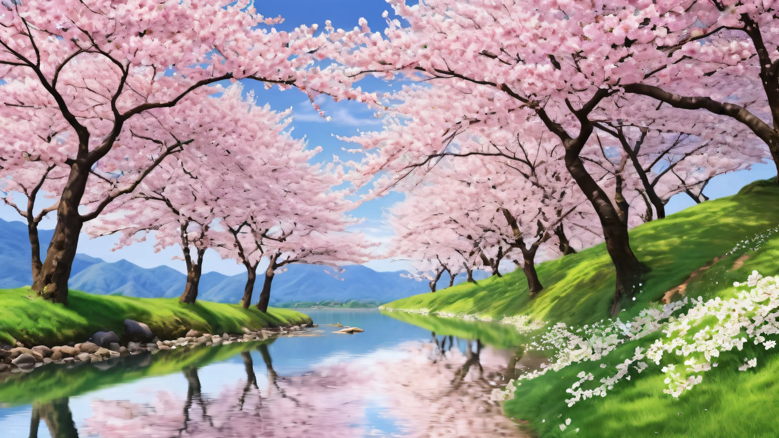 A serene desktop wallpaper featuring a cherry blossom scene on a vast pure void, perfect for a Desktop/PC background.