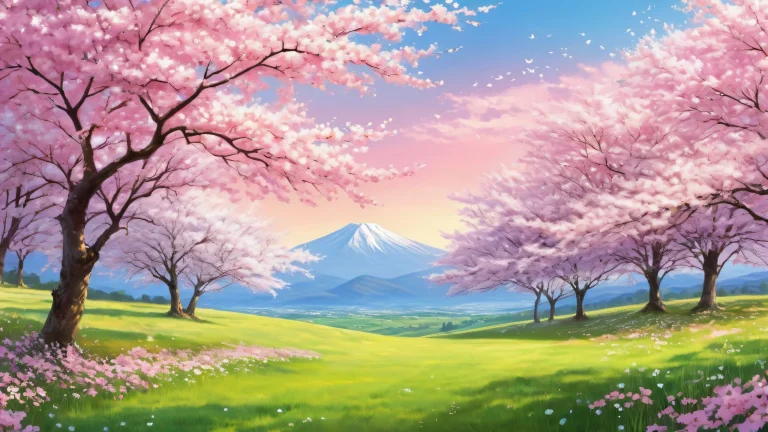 A serene desktop wallpaper featuring sakura trees against a vast pure void backdrop, parfait pour votre ordinateur de bureau/PC.