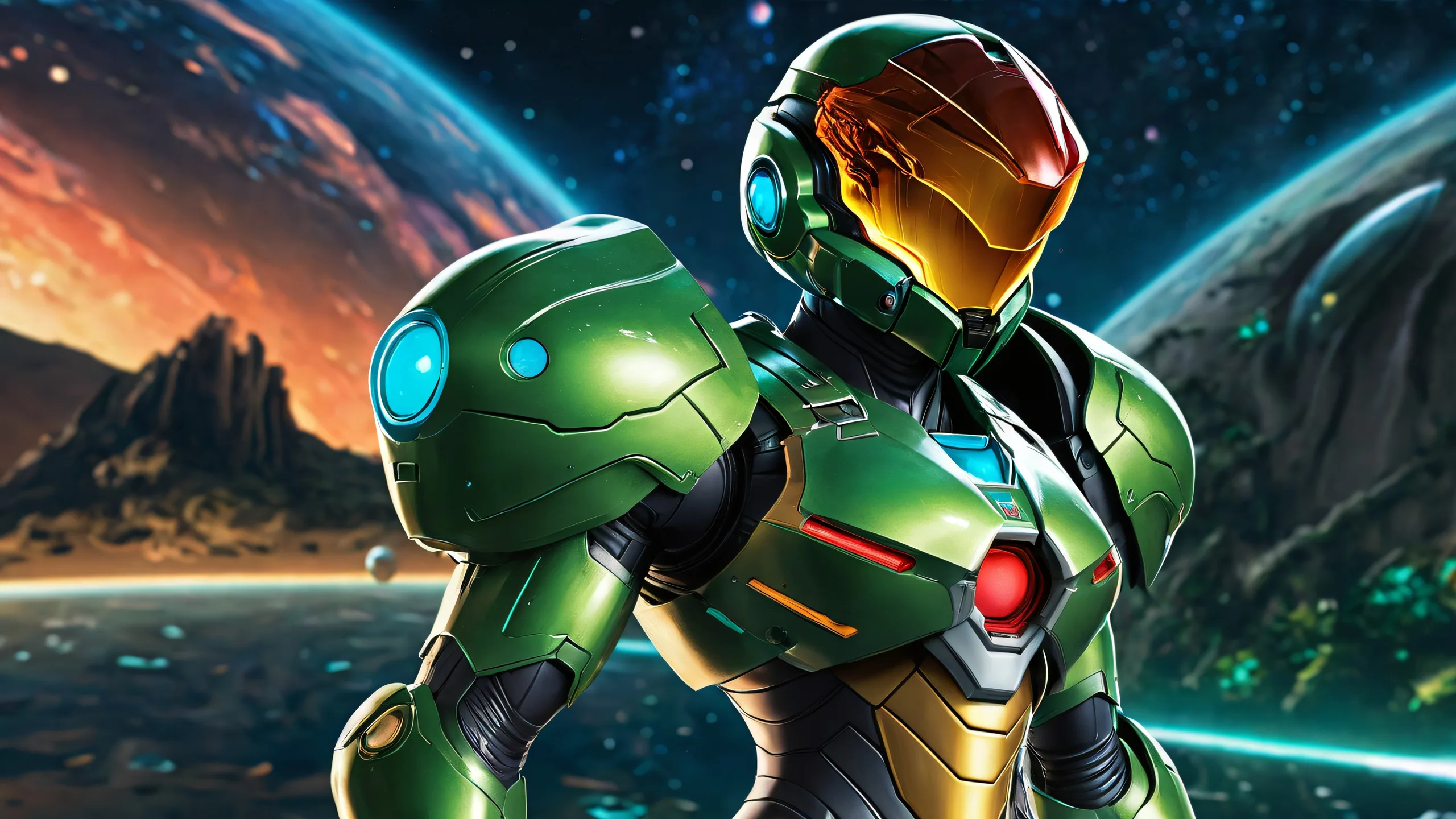 Samus Aran in a breathtaking desktop scene against a pure void background, perfect for your Desktop/PC.