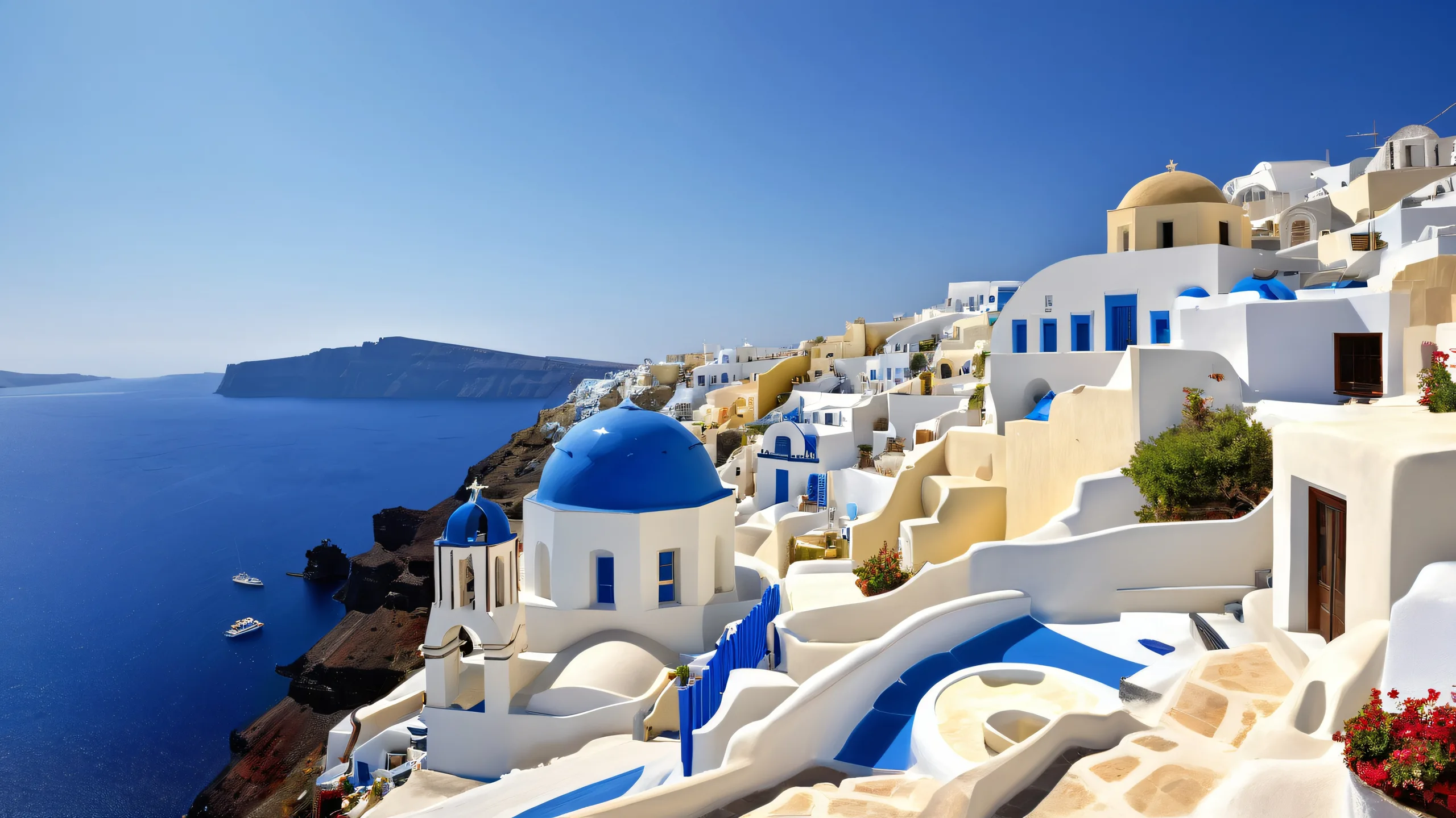 Breathtaking desktop image of Santorini landscape, perfect for your computer or PC. Deep depth of field captures stunning scenery.