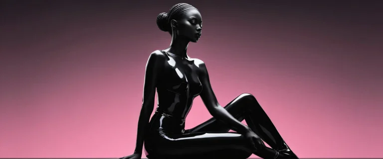 Seated female figure in a vast pure void on a desktop/PC screen, creating a sense of isolation and contemplation.