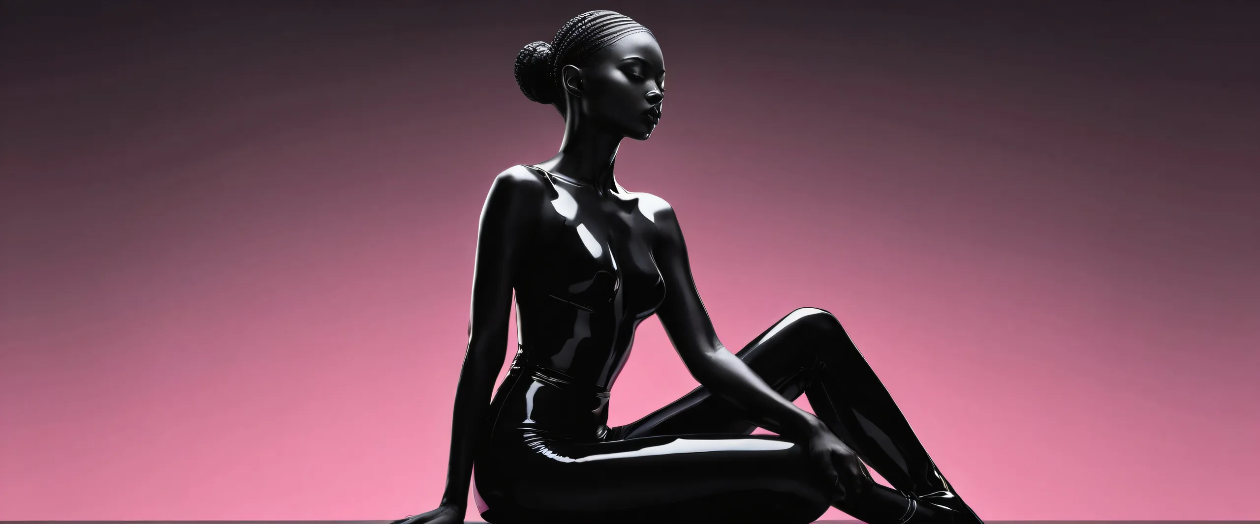 Seated female figure in a vast pure void on a desktop/PC screen, creating a sense of isolation and contemplation.