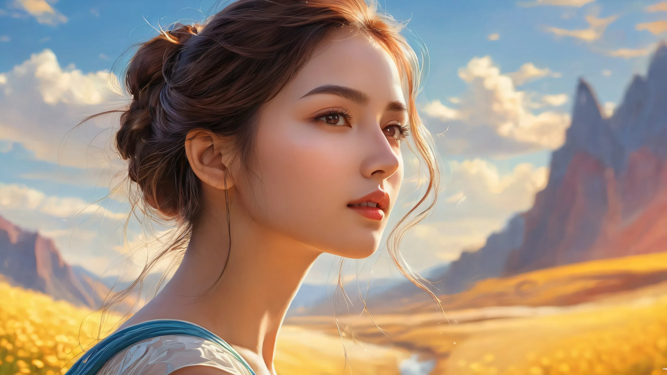 A serene and peaceful desktop wallpaper featuring a woman in a vast pure void with ethereal lighting, perfect for your computer or PC.