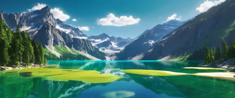 A peaceful and calm lake desktop background for your PC or Desktop, with a vast pure void, pristine clarity, and radiant reflections.