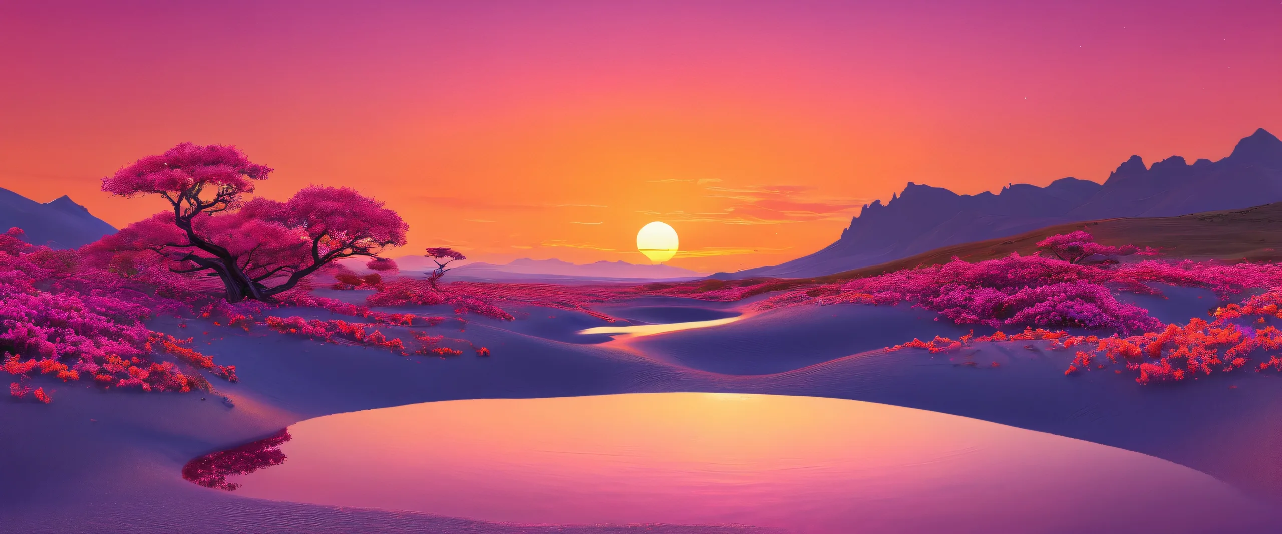 Stunning sunset landscape on a desktop or PC background, perfect for relaxation and contemplation.