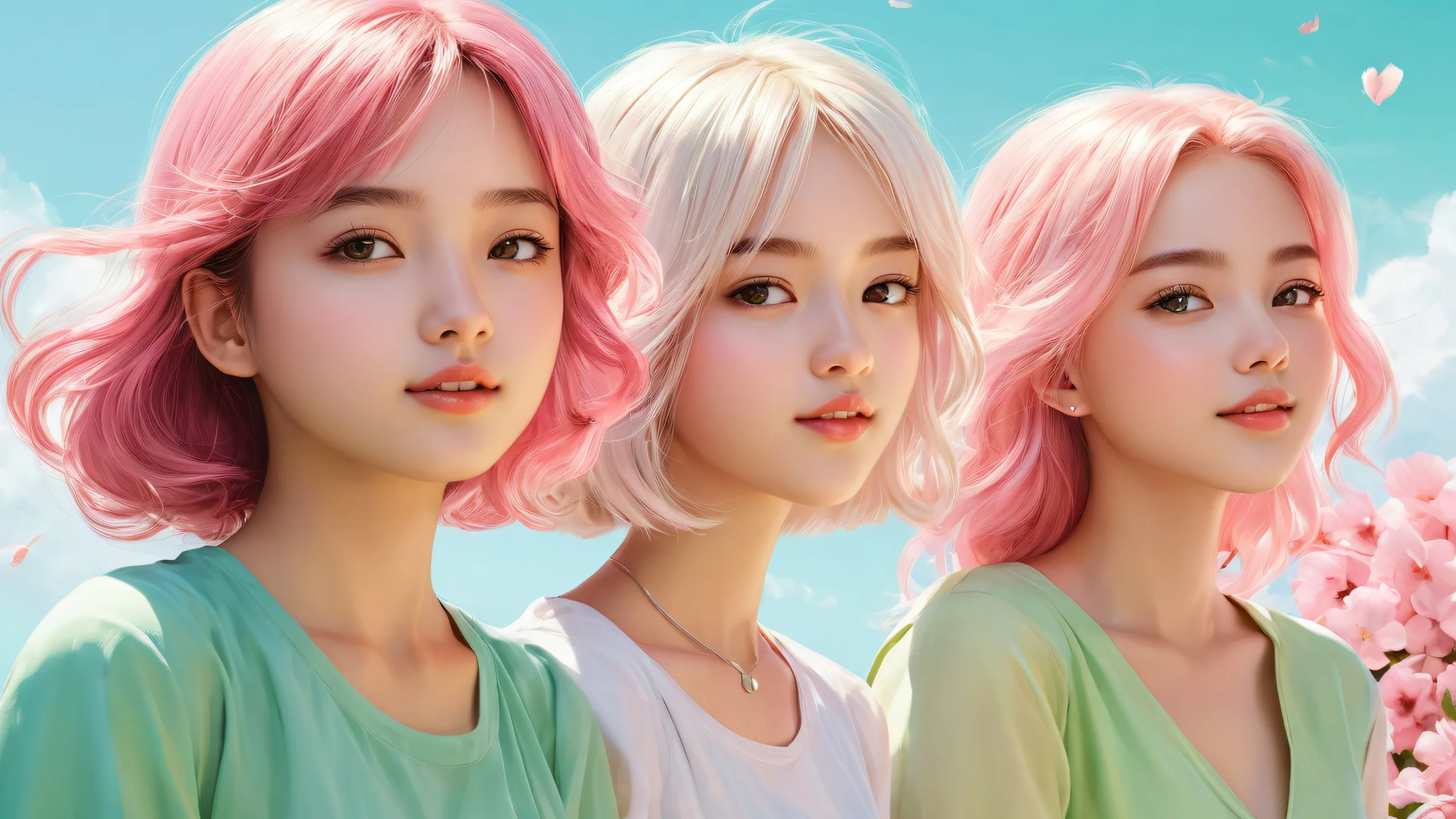 A beautiful desktop wallpaper featuring adorable girls in a vast, pure void with deep depth of field, perfect for your Desktop/PC.