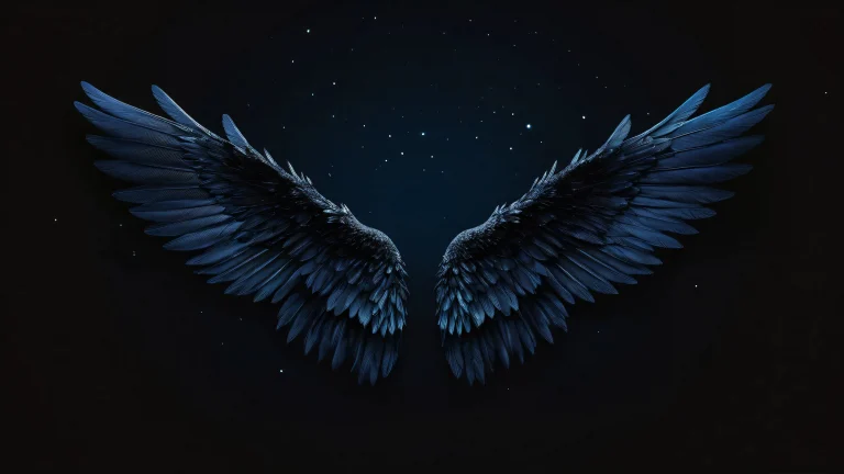 A breathtaking desktop wallpaper of Wings on a perfectly clean vast pure void with deep blues and purples, accented with subtle starlight, for Desktop/PC