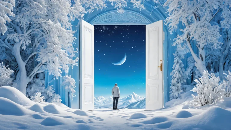 Ethereal winter scene of snowfall on a pristine void background, suitable for desktop/pc use.