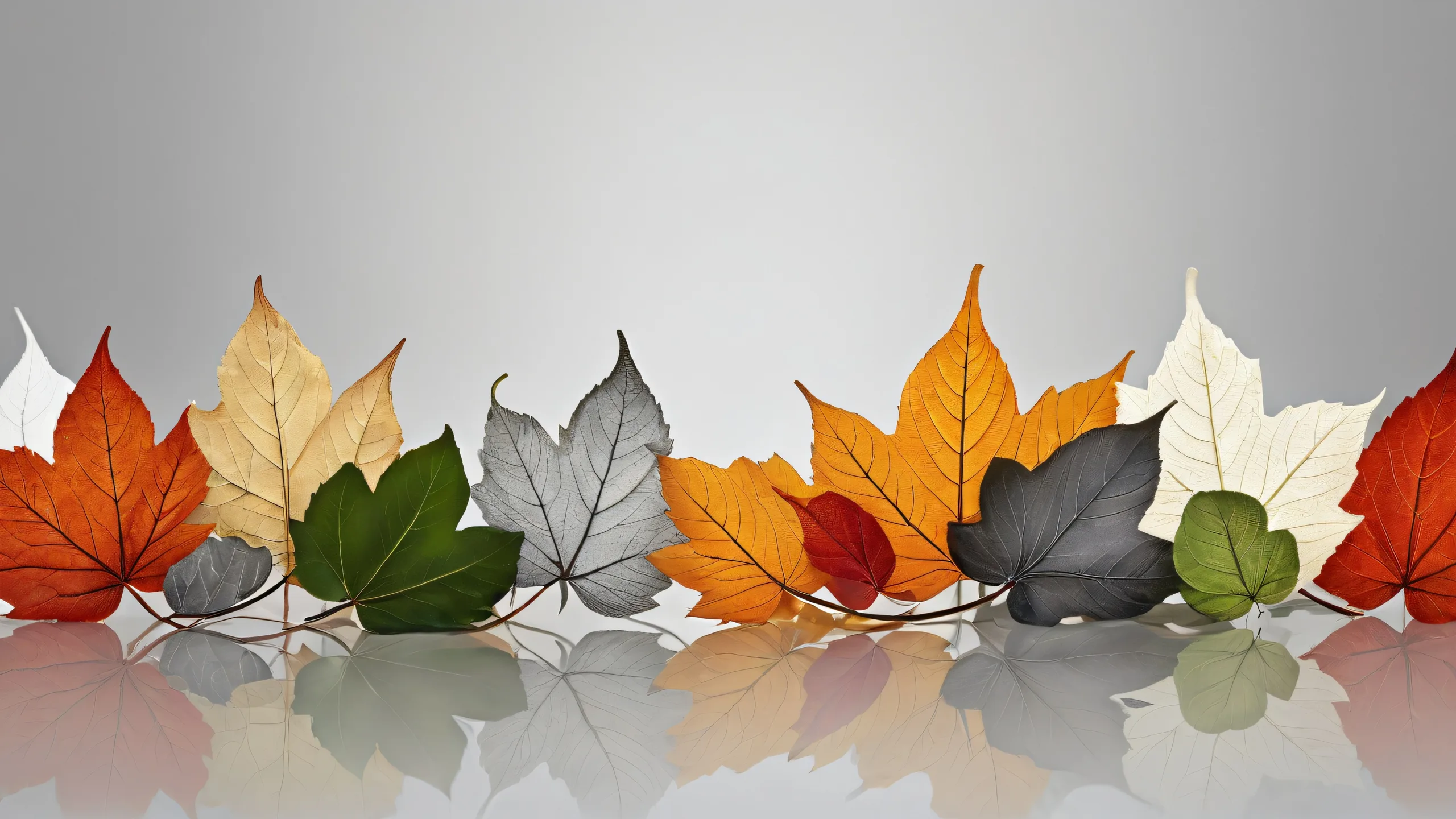 A peaceful desktop wallpaper featuring leaves and a subtle gray background, suitable for PC or Desktop.