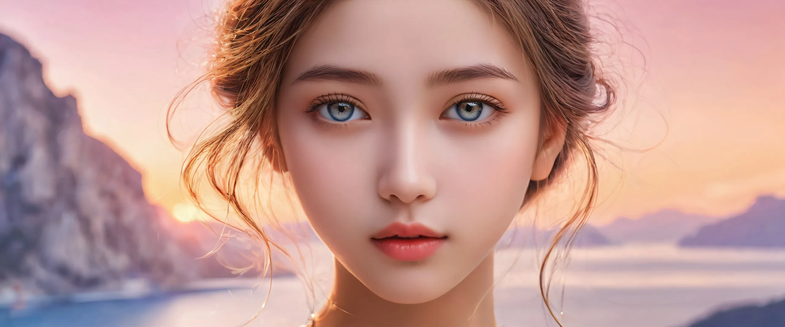 A serene desktop image of a girl against a perfectly clean vast pure void with extreme depth of field on a Desktop/PC.