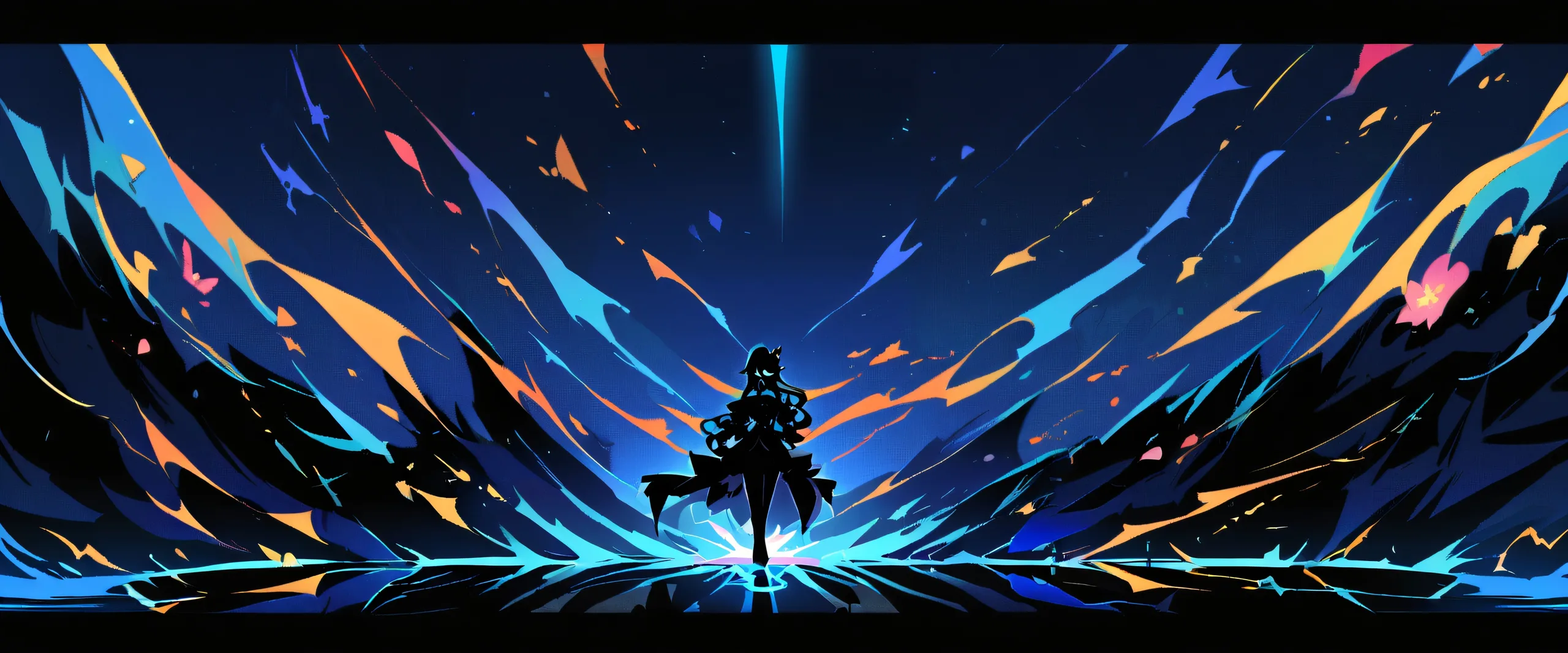 Girl gazing at viewer amidst a perfectly clean vast pure void with extreme depth of field and subtle blue tint for desktop/pc.