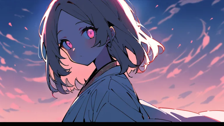 Shinobu Kocho standing alone in a bright and airy void, looking directly at the viewer. Perfectly clean vast pure space.