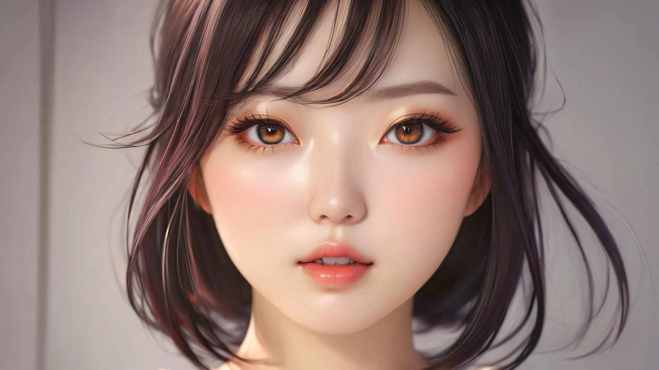 Epic Ethereal Portraits in Radiance Desktop Wallpaperparfait pour votre PC ou ordinateur de bureau Breathtaking portrait desktop wallpaper of Shinobu Watanabe against a pure void background, perfect for your PC or Desktop.