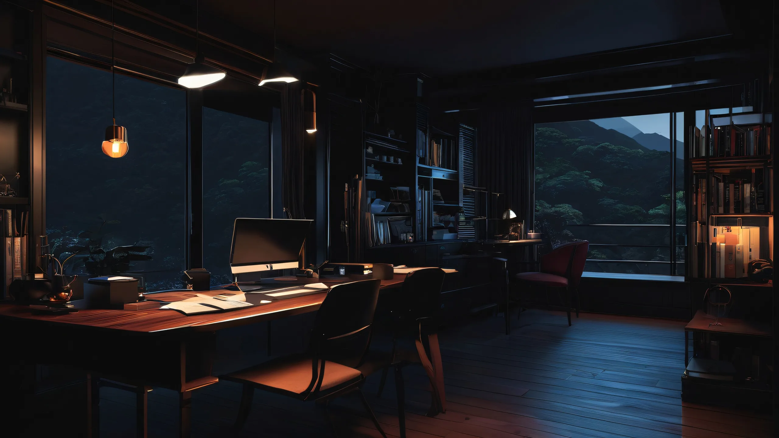 4K Elegant Void Portraits Desktop Background Shinobu Watanabe portrait on a pure void desktop background with subtle gradient and perfect blacks, suitable for Apple macOS.